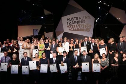 Award winners celebrate success at the 2019 Australian Training Awards, highlighting excellence in vet sector training.