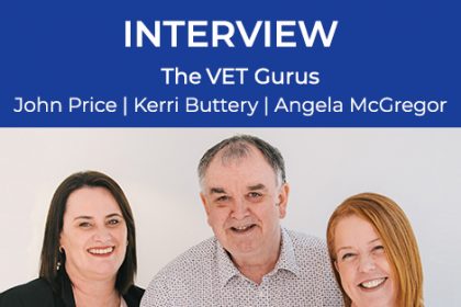 A graphic featuring John Price, Kerri Buttery, and Angela McGregor, prominent figures in the vet sector.