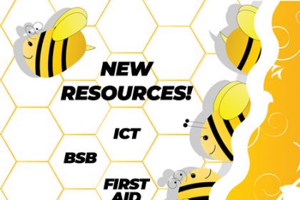 New training resources are highlighted in a graphic for ICT, BSB, and First Aid, supporting the vet sector.