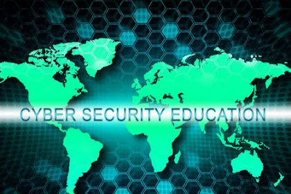 A digital world map highlights the growing need for cybersecurity skills in education.