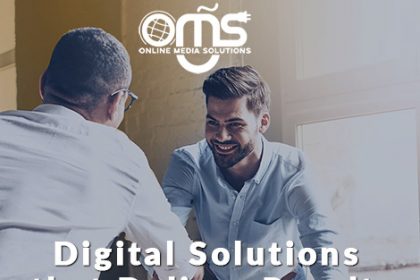 Business professionals shake hands, representing the successful digital solutions offered by Online Media Solutions.