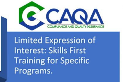Graphic promoting a Skills First webinar hosted by CAQA, focusing on vet compliance.