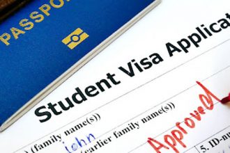 A student visa application marked 'Approved' highlights the international student return pilot programme.