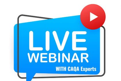 A graphic promotes a live webinar with CAQA regarding trainer and assessor competency in the vet sector.