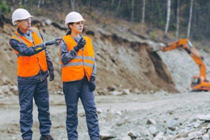 Construction workers inspect a Queensland worksite, highlighting growth in women entering the vet sector.