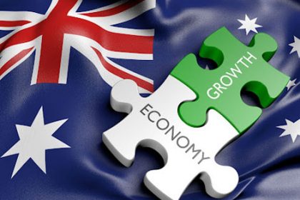 A graphic connects the Australian flag with economy and growth, highlighting the Australian Apprentice program.