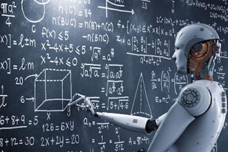 A robot teaching mathematics illustrates the growing role of Artificial Intelligence in online education.