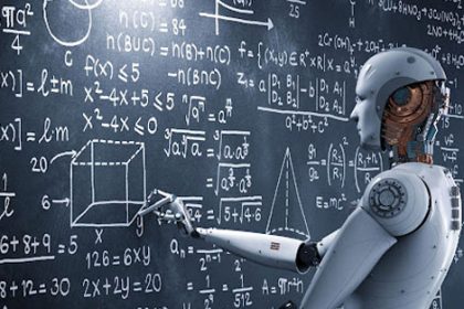 A robot teaching mathematics illustrates the growing role of Artificial Intelligence in online education.