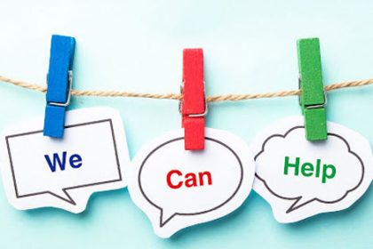 Bright speech bubbles offer assistance, highlighting helpful online resources for increased productivity.