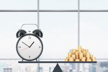 A balance scale illustrates time management and financial planning for vet sector risk assessment.