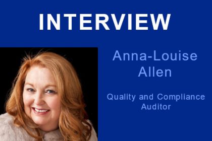 Anna-Louise Allen, a vet compliance auditor, smiles during her interview.