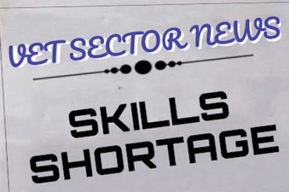 A sign highlights the growing skills gap within the vet sector, impacting Australian training.