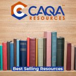 CAQA Resources logo appears above a bookshelf filled with popular vet training resources.