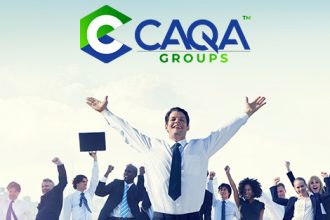 A diverse business team celebrates success, reflecting CAQA Groups’ commitment to the vet sector.
