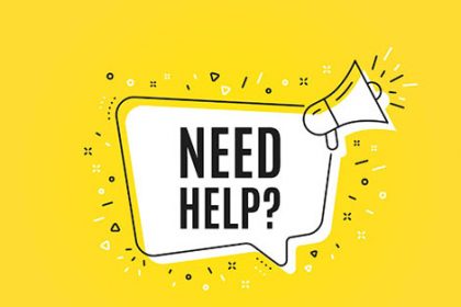 A bright yellow banner with a megaphone illustration highlights available help for VET providers.
