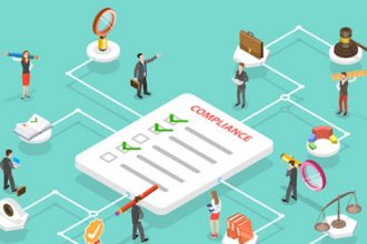 An isometric graphic illustrates compliance checklists, supporting effective business communications in the vet sector.