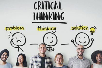 A diverse team collaborates on problem solving, encouraging critical thinking skills.