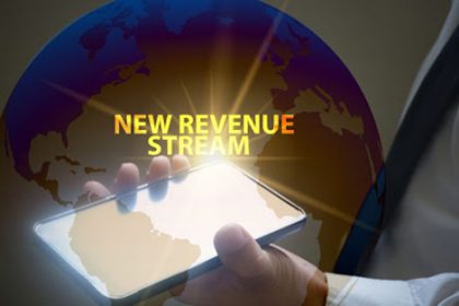 A smartphone displays a world map representing new revenue streams in the vet sector.
