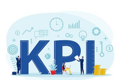 Key performance indicators are displayed with professionals analysing data for vet sector success.