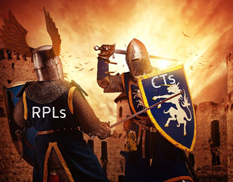 Two knights duel with swords, representing the challenges of RPLs and credit transfers in the vet sector.